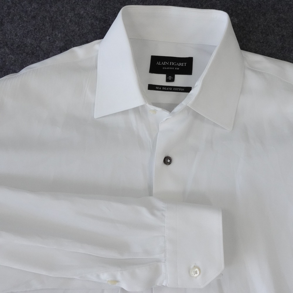 Alain Figaret White Sea Island Cotton Classic Fit Dress Shirt Mens 38 15